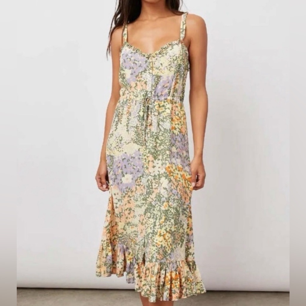 Rails Floral Midi Dress In Pastel Yellow, Lavender & Green
